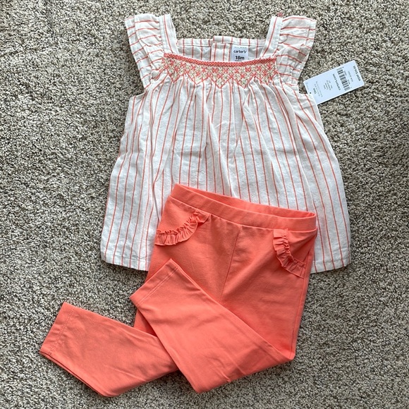 Carter's Other - NWT Carters 2 piece cream and orange coral top and pants